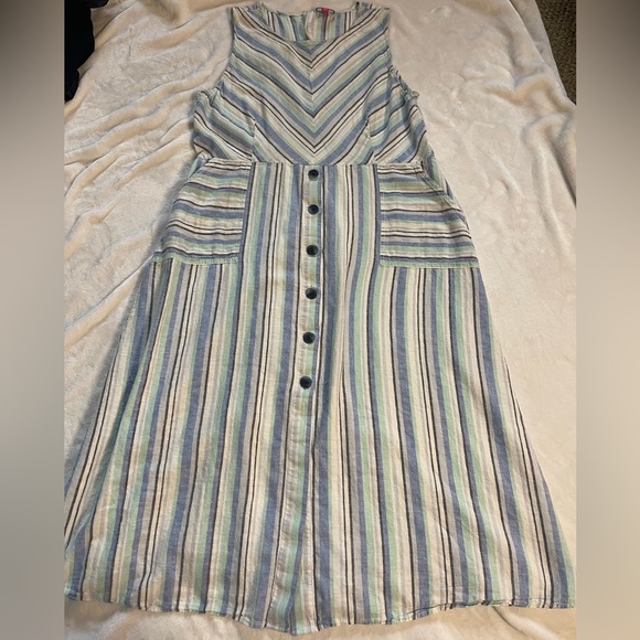 Vince Camuto Women's Blue White Stripe Casual Midi Linen Cotton Summer Dress XL - Picture 4 of 9